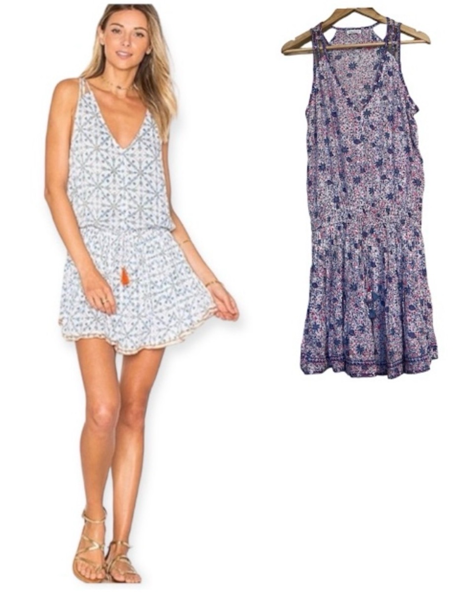 Poupette St. Barths Hana Dress, Floral Sleeveless V-Neck Sundress In Blue & Pink